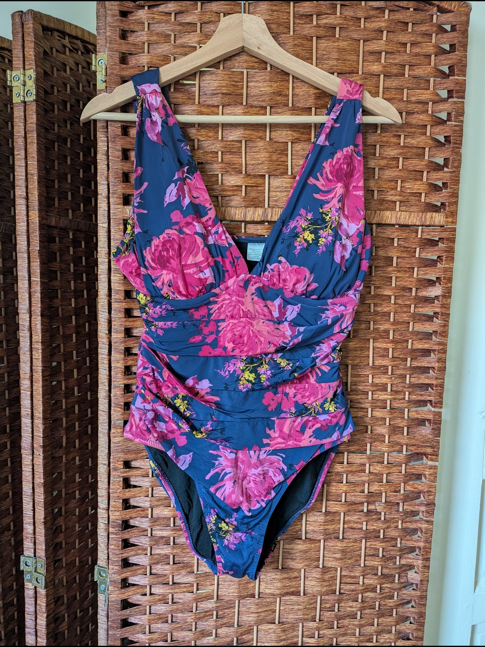 Garnet Hill Floral Ruched One Piece Swimsuit